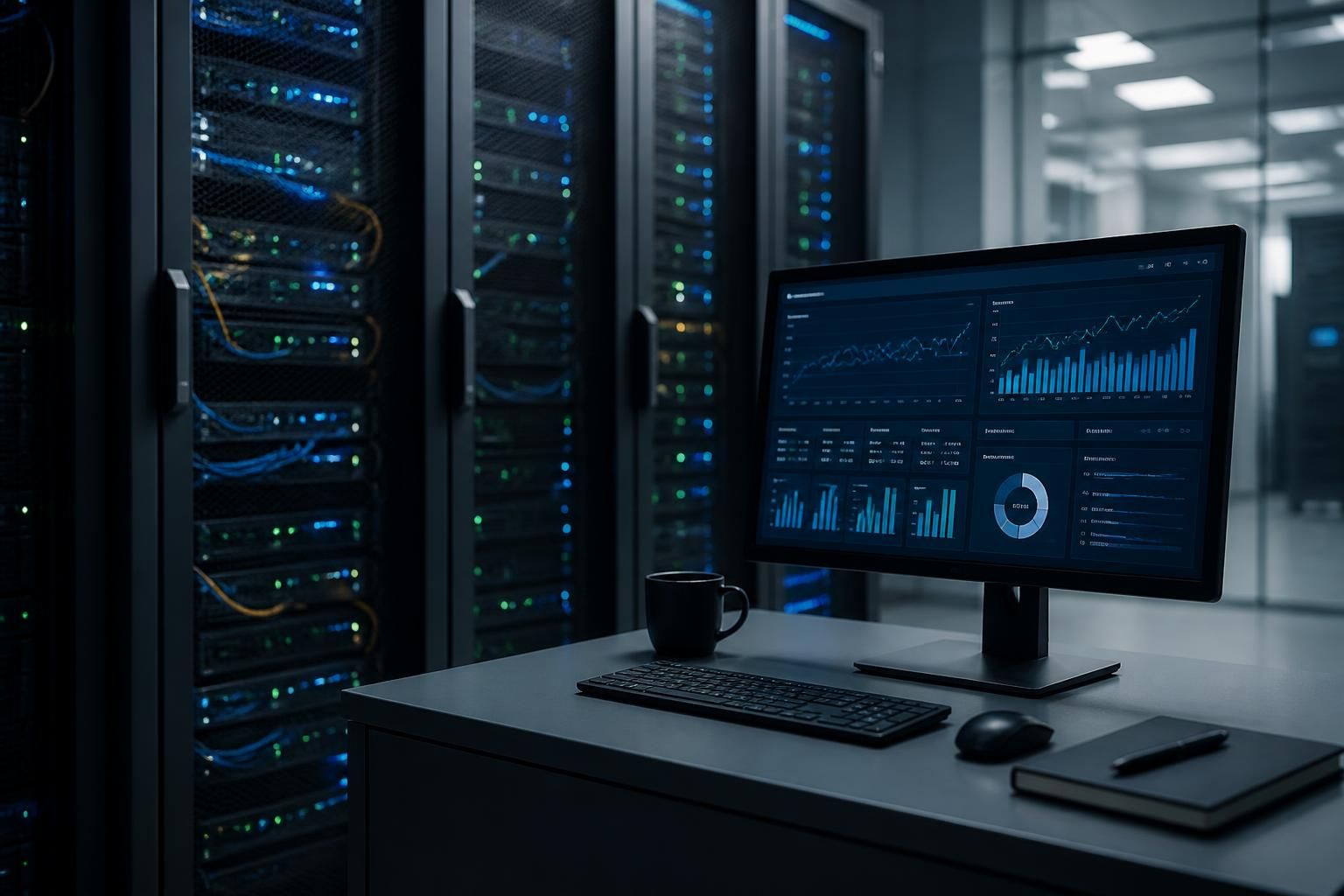 Clean digital infrastructure visual with organized monitoring setup.
